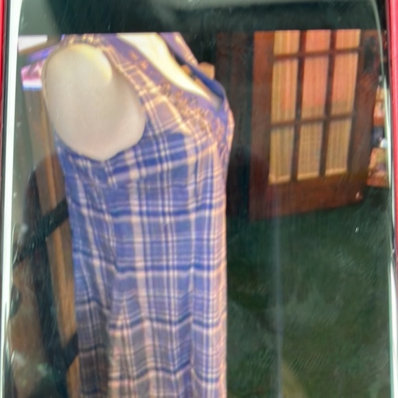 BOSTON DESIGN STUDIO WOMEN 16 BLUE AND WHITE PLAID SLEEVELESS V-NECK DRESS - Picture 2 of 8